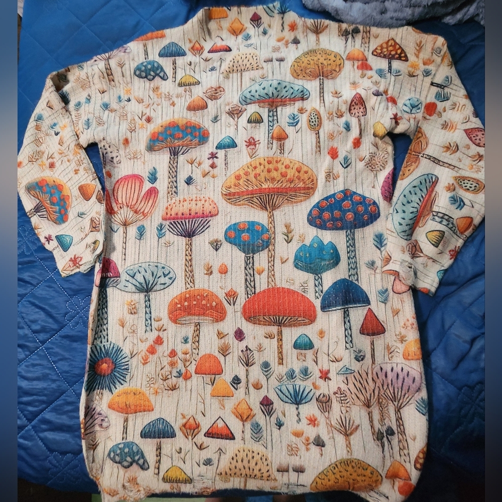NIP Distressed Look Colorful Mushrooms Oversized Sweater
